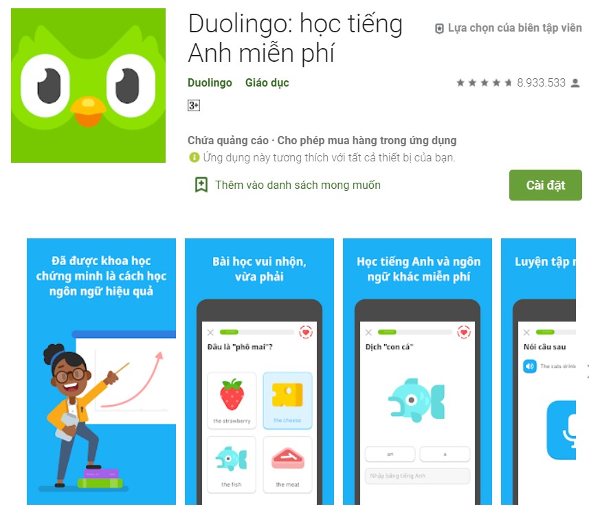 Duolingo học tiếng Anh miễn phí