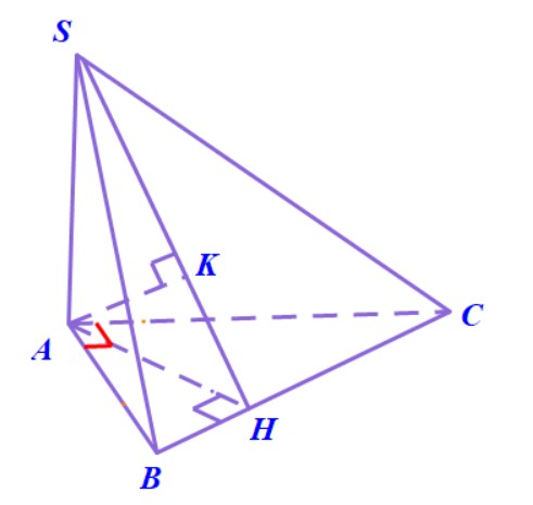 Dựng hình chiếu vuông góc của A lên mặt phẳng (SBC) với hình chóp S.ABC có SA vuông góc với đáy và tam giác ABC vuông tại B