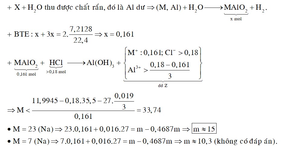 Cho m gam hỗn hợp X gồm một kim loại kiềm M và Al vào nước dư, thu được dung dịch Y