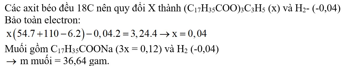 Đốt cháy hoàn toàn một lượng chất béo X cần dùng vừa đủ 3,24 mol O2. Mặt khác, thủy phân hoàn toàn lượng chất béo trên