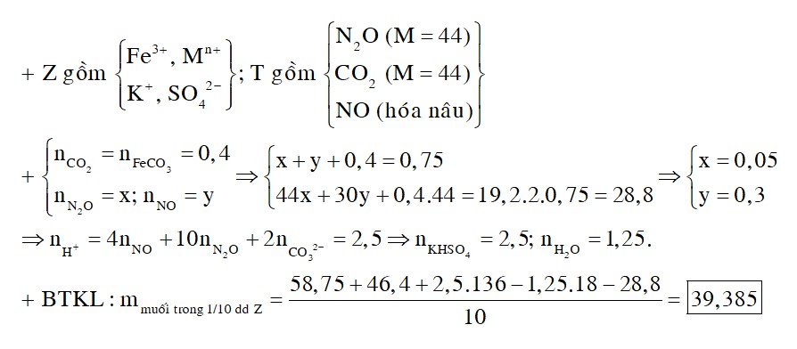 Trộn 58,75 gam hỗn hợp X gồm Fe(NO3)­2 và kim loại M với 46,4 gam FeCO3 được hỗn hợp Y