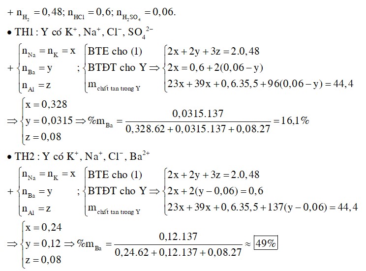 Cho hỗn hợp M gồm Ba, Na, K, Al (Na và K có số mol bằng nhau) tác dụng hết với 300 ml dung dịch HCl 2M