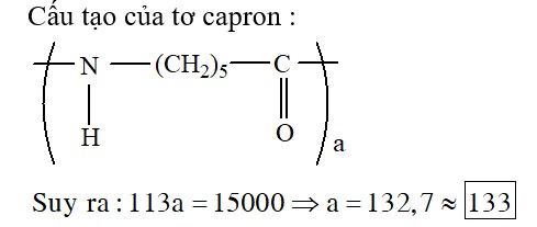 Khối lượng phân tử của tơ capron là 15000 đvC. Số mắt xích trung bình trong phân tử của loại tơ này gần nhất là