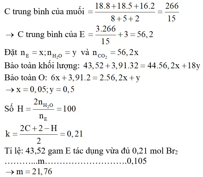 Đốt cháy hoàn toàn 43,52 gam hỗn hợp E gồm các triglixerit cần dùng vừa đủ 3,91 mol O2