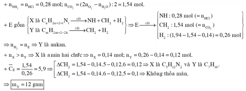 Hỗn hợp E gồm amin X (no, mạch hở) và hiđrocacbon Y (Số mol X lớn hơn số mol Y)