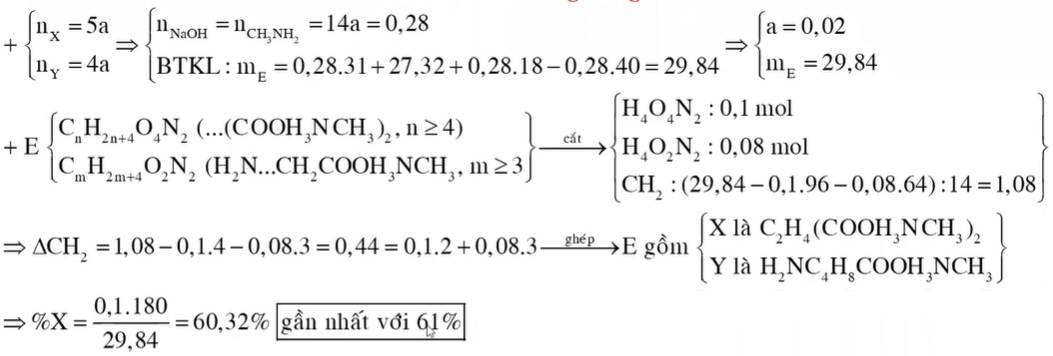 Chất X (CnH2n+4O4N2) là muối amoni của axit cacboxylic đa chức, chất Y (CmH2m+4O2N2) là muối amoni