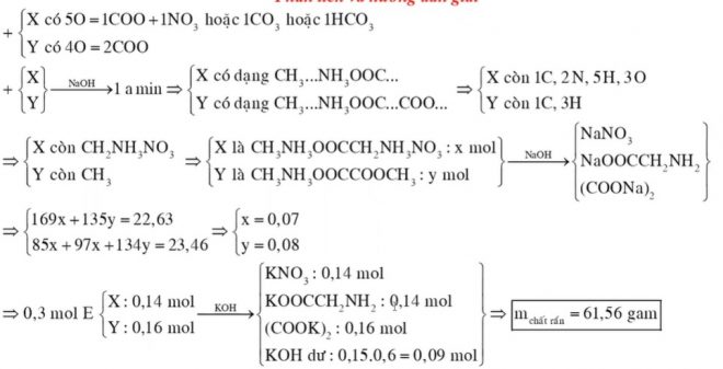 Cho hỗn hợp E gồm hai chất hữu cơ X (C3H11N3O5) và Y (C4H9NO4, tạo bởi axit cacboxylic đa chức) đều mạch hở