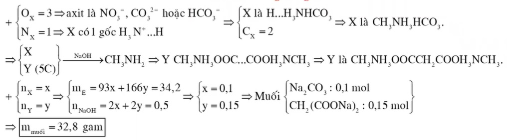 Hỗn hợp E gồm chất X (C2H7O3N) và chất Y (C5H14O4N2); trong đó X là muối của axit vô cơ và Y là