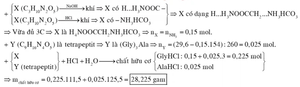 Hỗn hợp E gồm chất X (C3H10N2O5) và chất Y (C9H16N4O5), trong đó X tác dụng với HCl hay NaOH