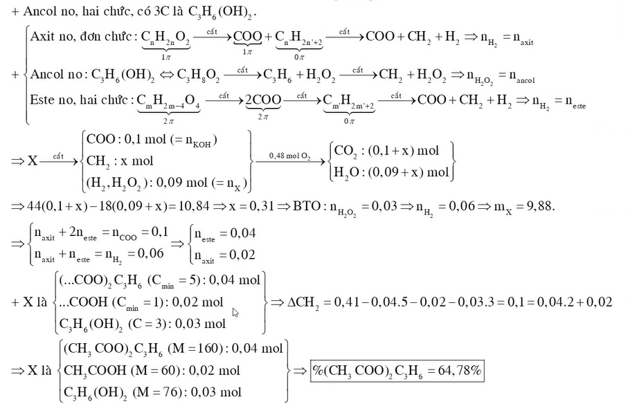 X là hỗn hợp chứa một axit đơn chức một ancol hai chức và một este hai chức đều no mạch hở Đốt cháy hoàn toàn 009 mol X