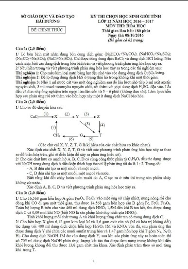 Đề thi hsg lớp 12 môn hóa tỉnh Hải Dương năm 2017 1