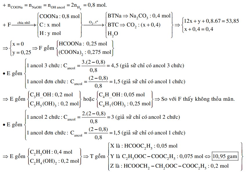 Hỗn hợp T gồm ba este mạch hở X (đơn chức), Y (hai chức), Z (ba chức), đều được tạo thành từ axit cacboxylic và ancol 1