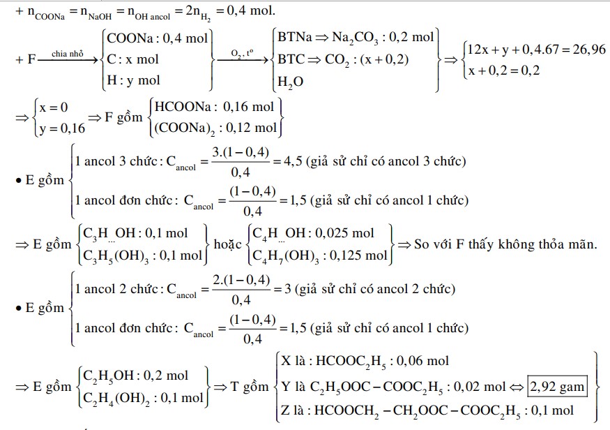 Hỗn hợp T gồm ba este mạch hở X (đơn chức), Y (hai chức), Z (ba chức), đều được tạo thành từ axit cacboxylic và ancol