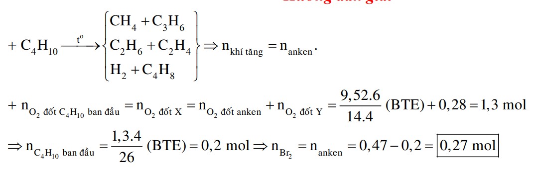 Nung nóng một lượng butan trong bình kín (với xúc tác thích hợp), thu được 0,47 mol hỗn hợp X gồm H2 và các hiđrocacbon