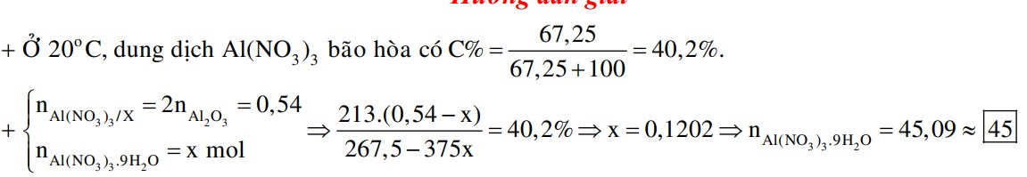 Hòa tan hoàn toàn 27,54 gam Al2O3 bằng một lượng vừa đủ dung dịch HNO3, thu được 267,5 gam dung dịch X