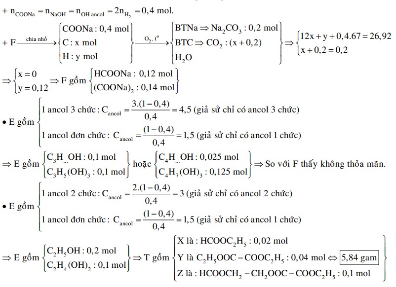 Hỗn hợp T gồm ba este mạch hở X (đơn chức), Y (hai chức), Z (ba chức), đều được tạo thành từ axit cacboxylic và ancol