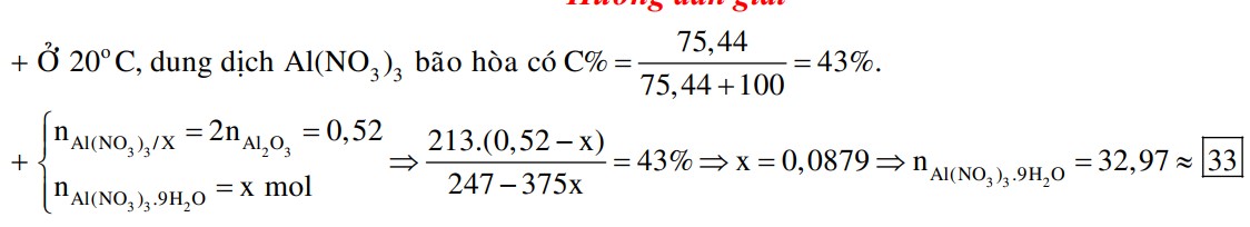 Hòa tan hoàn toàn 26,52 gam Al2O3 bằng một lượng vừa đủ dung dịch HNO3, thu được 247 gam dung dịch X