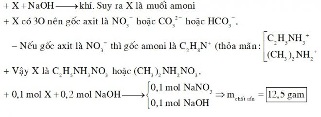 Cho 0,1 mol chất X (C2H8O3N2) tác dụng với dung dịch chứa 0,2 mol NaOH đun nóng