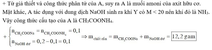 A có công thức phân tử là C2H7O2N. Cho 7,7 gam A tác dụng với 200 ml dung dịch NaOH