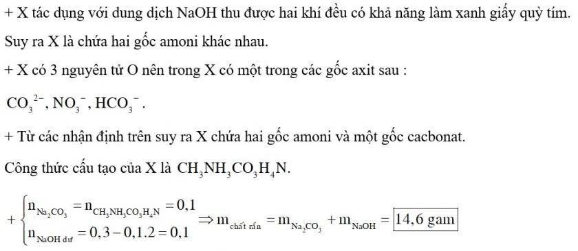 Cho một hợp chất hữu cơ X có công thức C2H10N2O3. Cho 11 gam chất X tác dụng với một dung dịch có chứa 12 gam NaOH