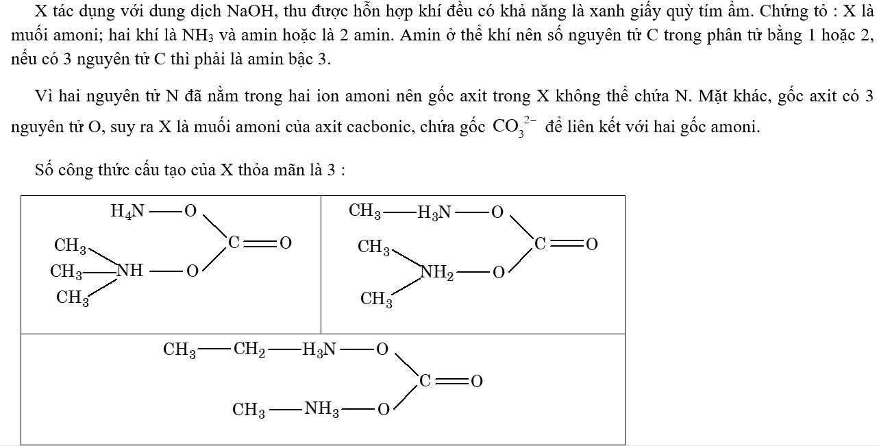 X có công thức C4H14O3N2. Khi cho X tác dụng với dung dịch NaOH thì thu được hỗn hợp Y gồm 2 khí