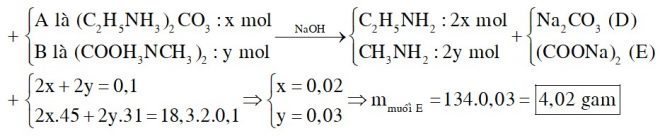 Cho hỗn hợp X gồm muối A (C5H16O3N2) và B (C4H12O4N2) tác dụng với một lượng dung dịch NaOH vừa đủ