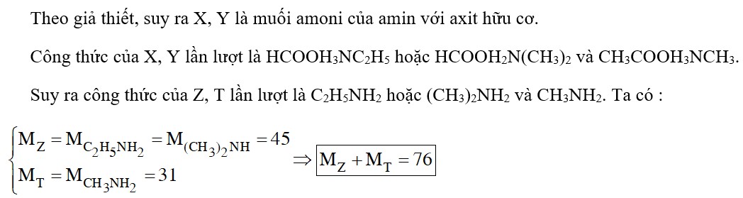 Cho hai hợp chất hữu cơ X, Y có công thức phân tử là C3H9NO2. Cho hỗn hợp X và Y phản ứng với