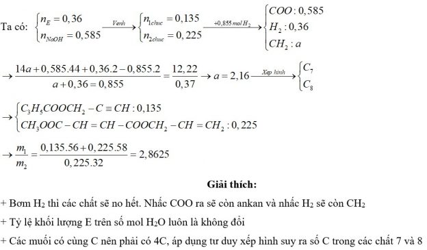 Hỗn hợp E gồm ba este mạch hở, đều có bốn liên kết pi trong phân tử, trong đó có một este đơn chức là este của