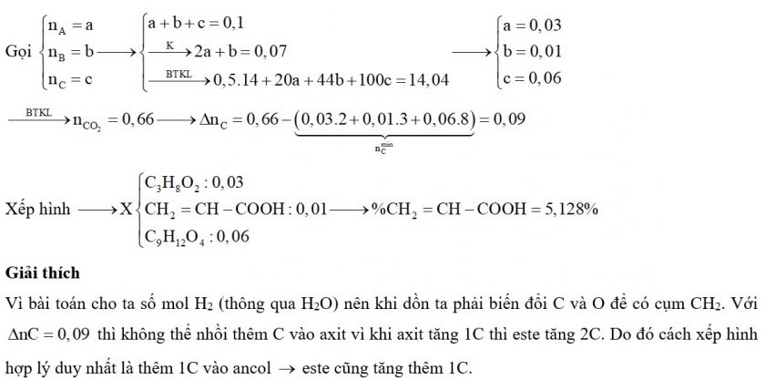 X là hỗn hợp gồm một ancol no, hai chức A, một axit đơn chức B, không no (có một liên kết đôi C=C) và este C