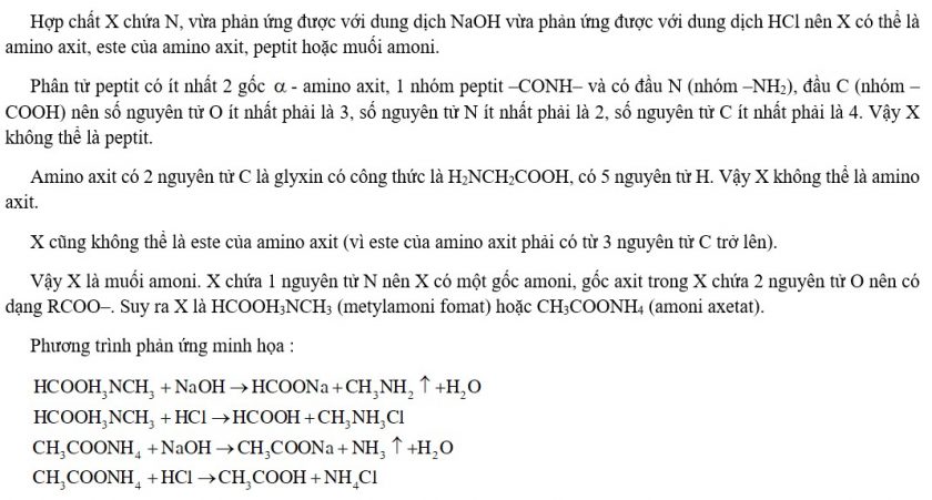 Ứng với công thức phân tử C2H7O2N (X) có bao nhiêu chất vừa phản ứng được với dung dịch NaOH vừa phản ứng