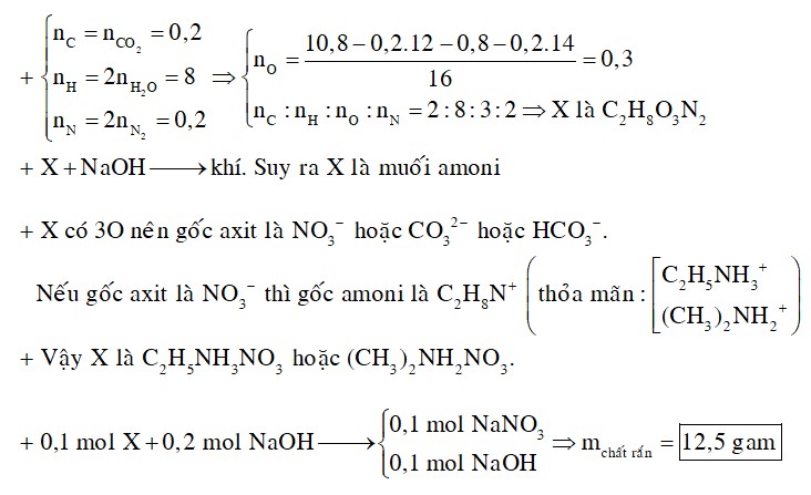 Hợp chất hữu cơ X có công thức phân tử trùng với công thức đơn giản nhất chứa C, H, O, N. Đốt cháy hoàn toàn 10,8 gam X