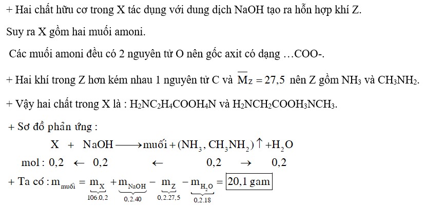Cho hỗn hợp X gồm 2 chất hữu cơ có cùng công thức phân tử C3H10N2O2 tác dụng vừa đủ với dung dịch NaOH