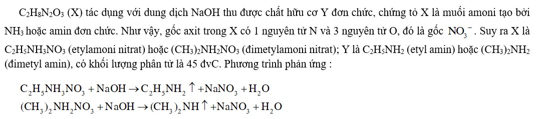 Cho chất hữu cơ X có công thức phân tử C2H8O3N2 tác dụng với dung dịch NaOH