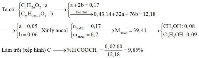 Hỗn hợp E chứa ba este X, Y, Z đều no, mạch hở trong đó (X, Y; ; đơn chức và Z hai chức thuần). Đốt cháy hoàn toàn 12,18 gam E thu được 0,43 mol H2O