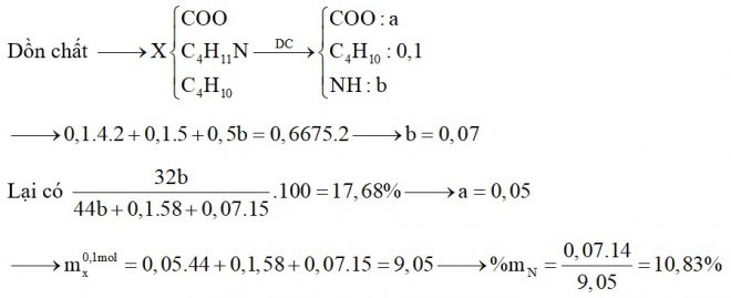 Hỗn hợp X chứa butan, đietylamin, etyl propionat và Val. Đốt cháy hoàn toàn 0,1 mol X cần dùng 0,6675 mol O2, thu được CO2, N2 và H2O