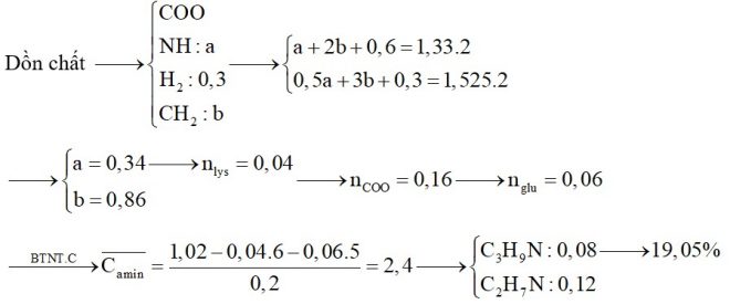 Hỗn hợp X chứa hai amin kế tiếp thuộc dãy đồng đẳng của metylamin. Hỗn hợp Y chứa axit glutamic và lysin. Đốt cháy hoàn toàn 0,3 mol hỗn hợp Z