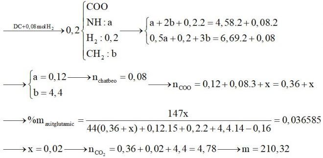 Hỗn hợp X gồm glyxin, alanin và axit glutamic. Hỗn hợp Y gồm ba chất béo. Đốt cháy hoàn toàn 0,2 mol hỗn hợp Z gồm X và Y