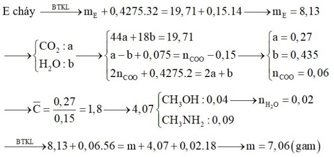 Hỗn hợp E chứa các hợp chất hữu cơ đều mạch hở gồm amin X (CmH2m+3N), amino axit Y (CnH2n+1O2N) và este của Y với ancol no, đơn chức
