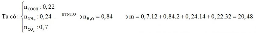 Hỗn hợp X gồm glyxin, alanin, lysin và axit glutamic. Cho m gam X tác dụng vừa đủ với dung dịch chứa 0,24 mol HCl hoặc dung dịch chứa 0,22 mol NaOH