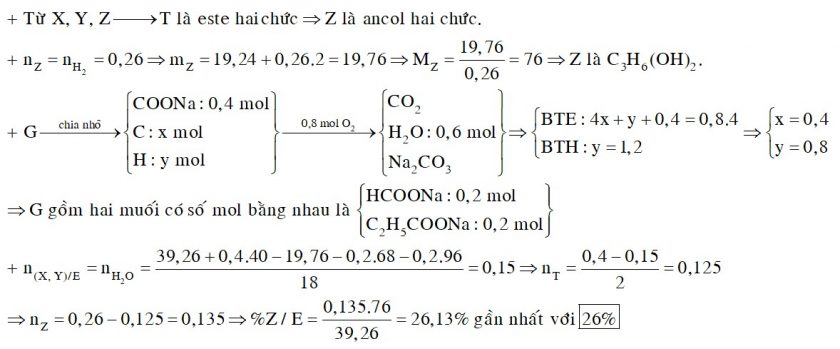 Cho X, Y là hai axit hữu cơ mạch hở (MX < MY); Z là ancol no; T là este hai chức mạch hở không phân nhánh tạo bởi X, Y, Z