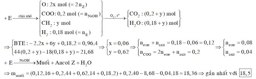 Hỗn hợp E gồm các chất X, Y, Z, T đều no, mạch hở. Trong đó X, Y là hai axit cacboxylic đơn chức, đồng đẳng kế tiếp; Z là ancol hai chức; T là este tạo bởi X, Y, Z. 