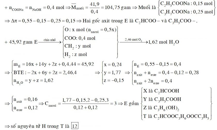 X, Y là hai axit cacboxylic đều mạch hở, đơn chức, hơn kém nhau một nguyên tử cacbon trong phân tử; Z là ancol no, hai chức, mạch hở; T là este mạch hở tạo bởi X, Y, Z