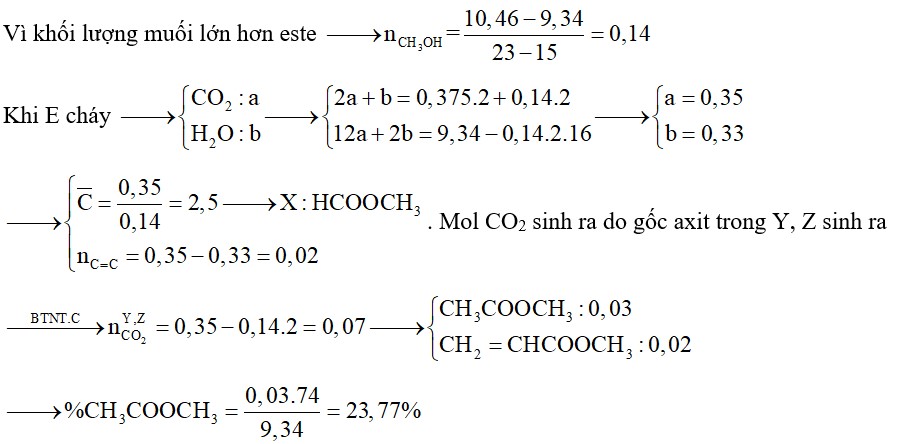 Hỗn hợp E chứa 3 este (MX < MY < MZ) đều mạch hở, đơn chức và cùng được tạo thành từ một ancol