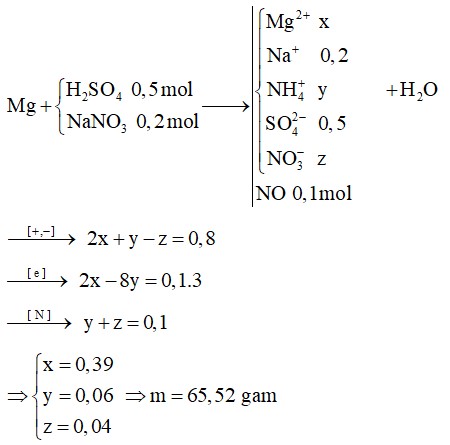 Cho một lượng dư Mg vào 500 ml dung dịch gồm H2SO4 1M và NaNO3 0,4M. Sau khi kết thúc các phản ứng thu được