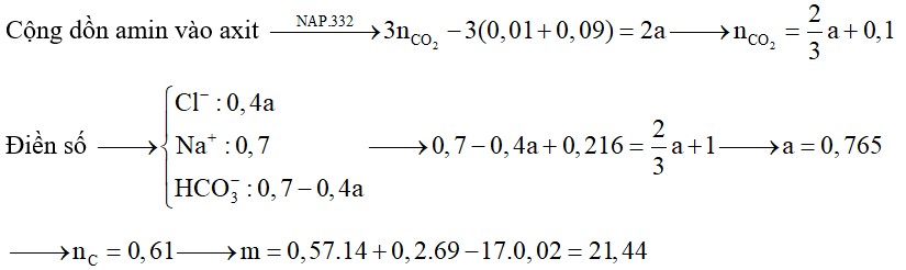 Hỗn hợp E chứa 0,02 mol etylamin; 0,02 mol axit acrylic và 0,03 mol hexapeptit (được tạo bởi Gly, Ala, Val)