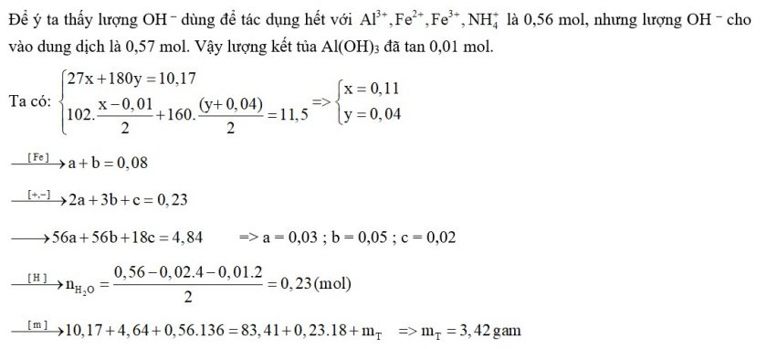 Trộn 10,17 gam hỗn hợp X gồm Fe(NO3)2 và Al với 4,64 gam FeCO3 được hỗn hợp Y. Cho Y vào lượng vừa đủ dung dịch chứa 1