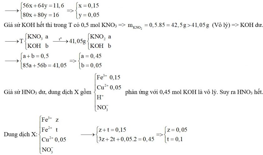 Hòa tan hoàn toàn 11,6 gam hỗn hợp A gồm Fe và Cu vào 87,5 gam dung dịch HNO3 50,4%, sau khi kim loại tan hết thu được dung dịch X