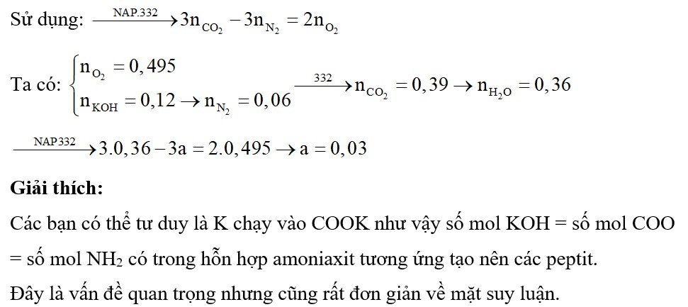 Hỗn hợp X gồm 3 peptit được tạo ra bởi Gly, Val và Ala. Người ta lấy a mol X cho vào dung dịch chứa KOH dư