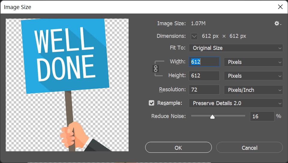 Change image size in photoshop without losing equality