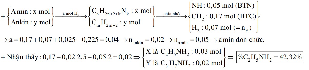 Hỗn hợp E gồm hai amin X, Y đồng đẳng kế tiếp (MX < MY và phân tử X có số nguyên tử cacbon nhiều hơn số nguyên tử nitơ) và hai ankin đồng đẳng kế tiếp